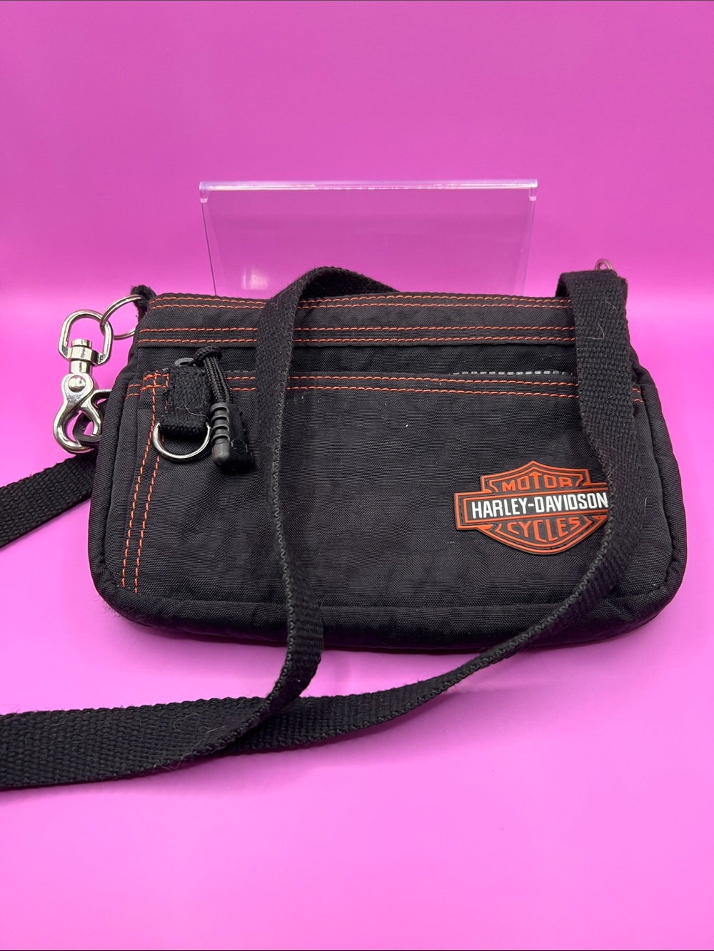 Harley-Davidson Black Messenger Bag with Orange Accent Stitching
